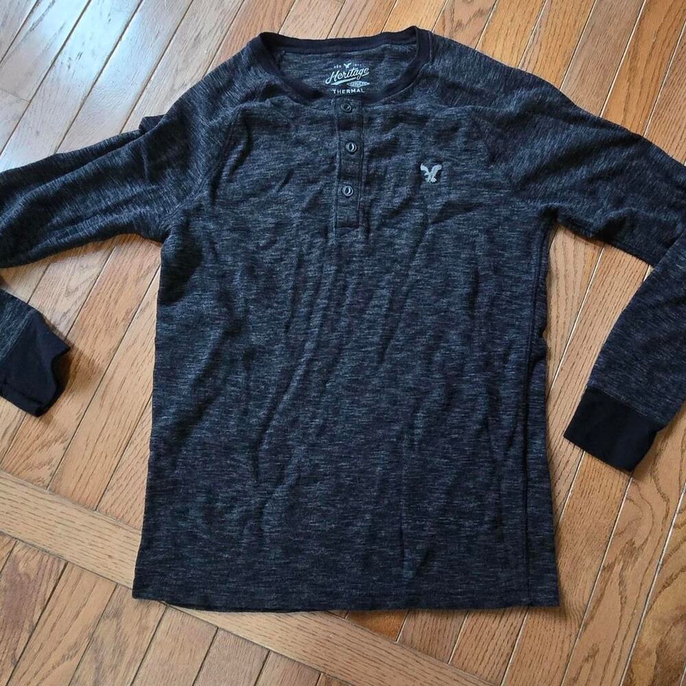 vintage mens gray long sleeve thermal henley y2k 2000s medium
